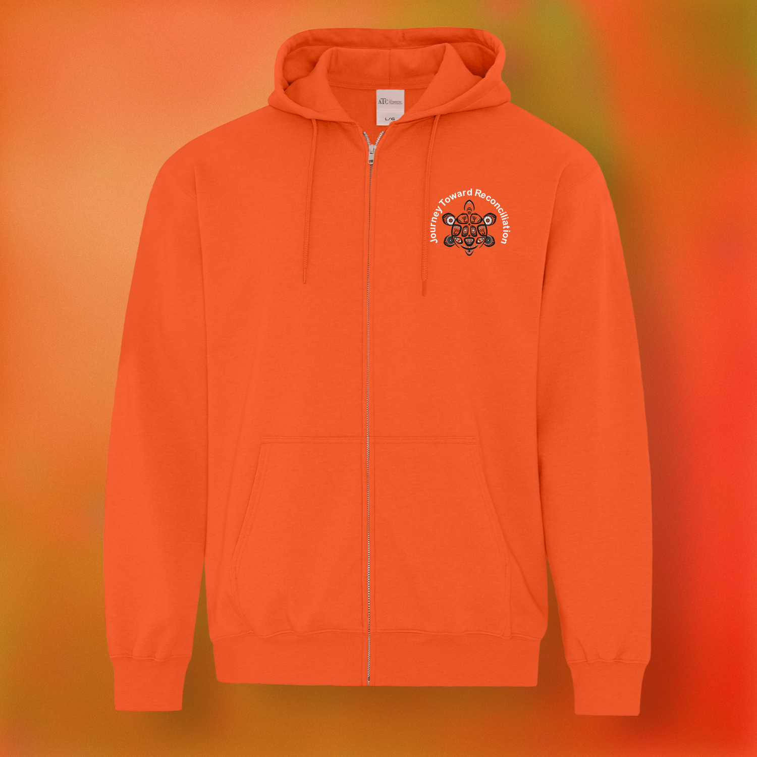 Orange Indigenous Turtle Journey Towards Reconciliation Full Zip Hoodie - Image 4